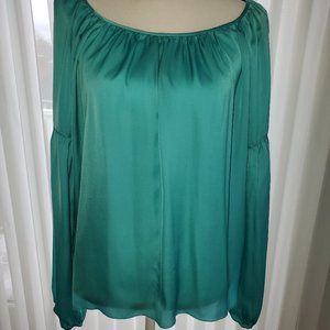 KENAR TEAL LONG PEASANT SLEEVE BLOUSE M